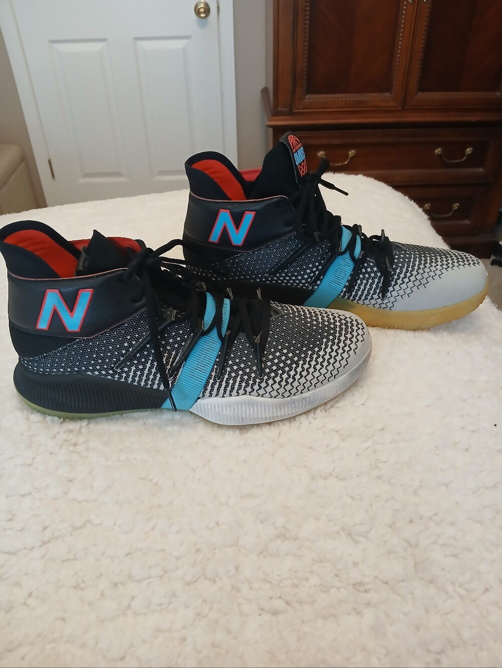 New Balance OMNIS Black, Teal & Red High-Top Basketball Shoes